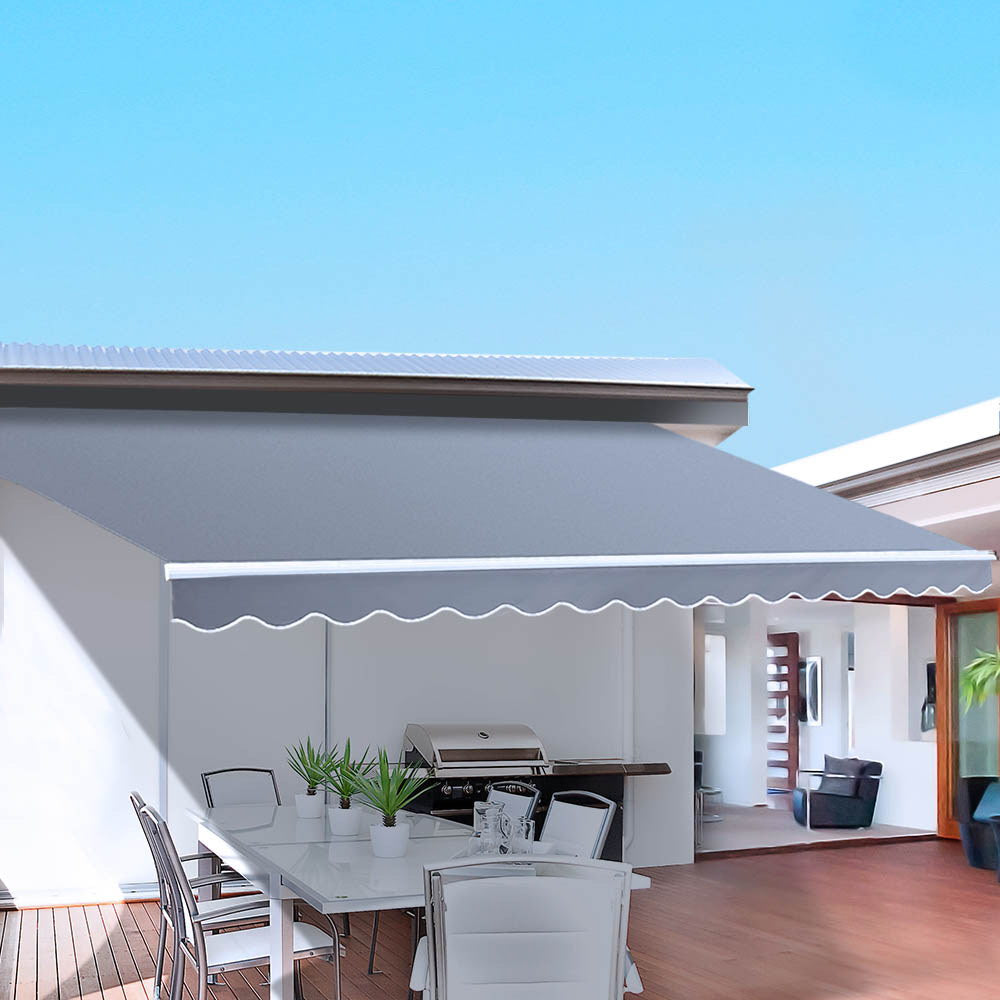 Awnings: Instahut Retractable Folding Arm Awning Manual Sunshade 3Mx2.5M Pearl Grey
