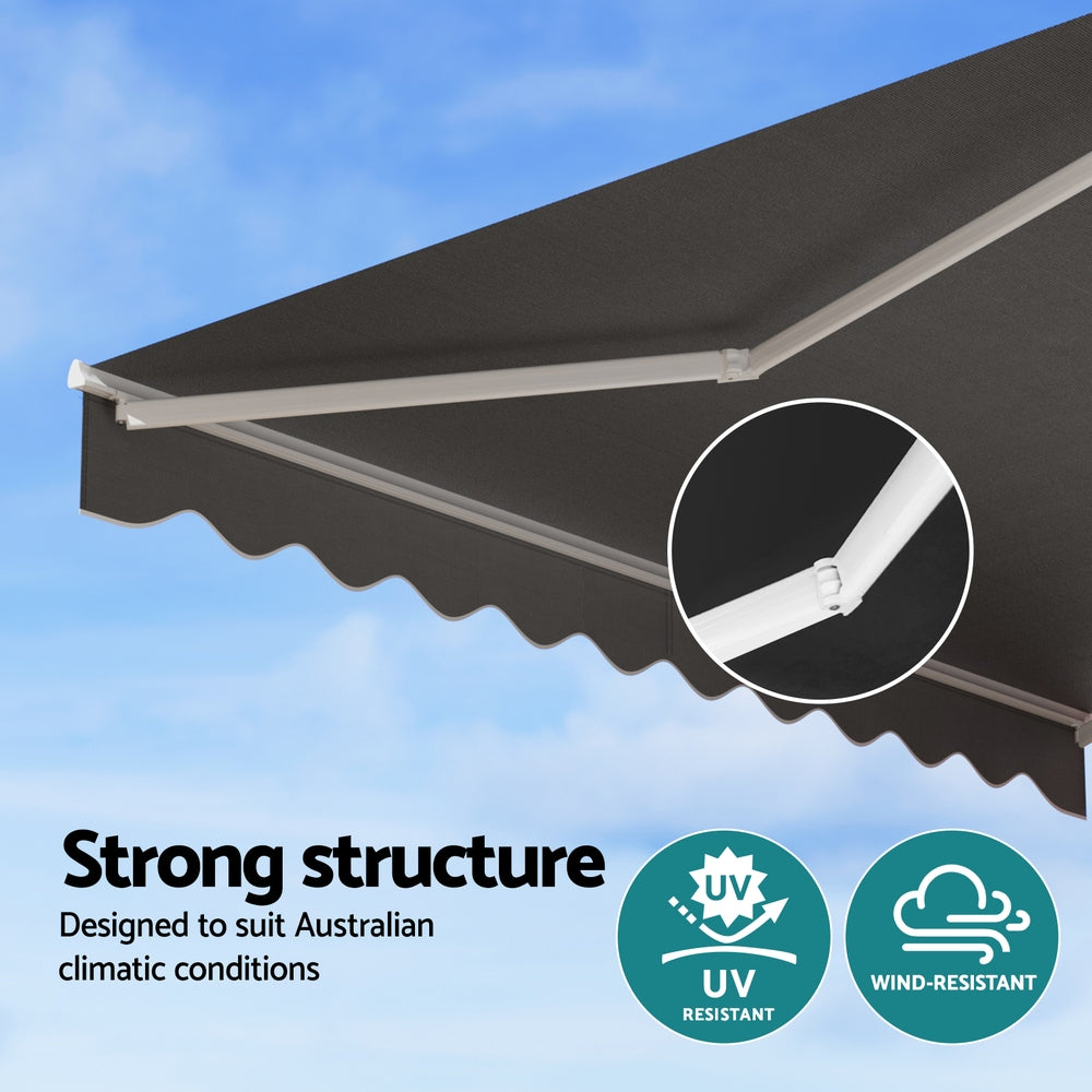 Awnings: Instahut Retractable Folding Arm Awning Manual Sunshade 3.5M X 2.5M Grey