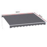 Instahut Retractable Folding Arm Awning Manual Sunshade 3.5M X 3M Grey
