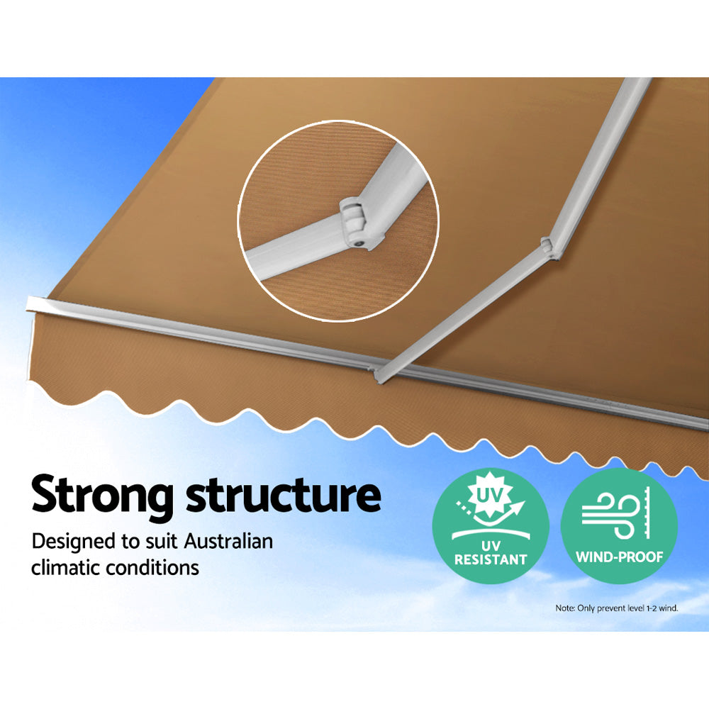 Awnings: Instahut Retractable Folding Arm Awning Manual Sunshade 4Mx2.5M Beige