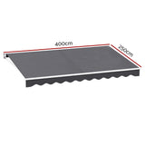 Awnings: Instahut Retractable Folding Arm Awning Manual Sunshade 4Mx2.5M Grey