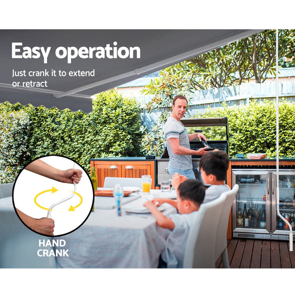 Awnings: Instahut Retractable Folding Arm Awning Manual Sunshade 4Mx2.5M Pearl Grey