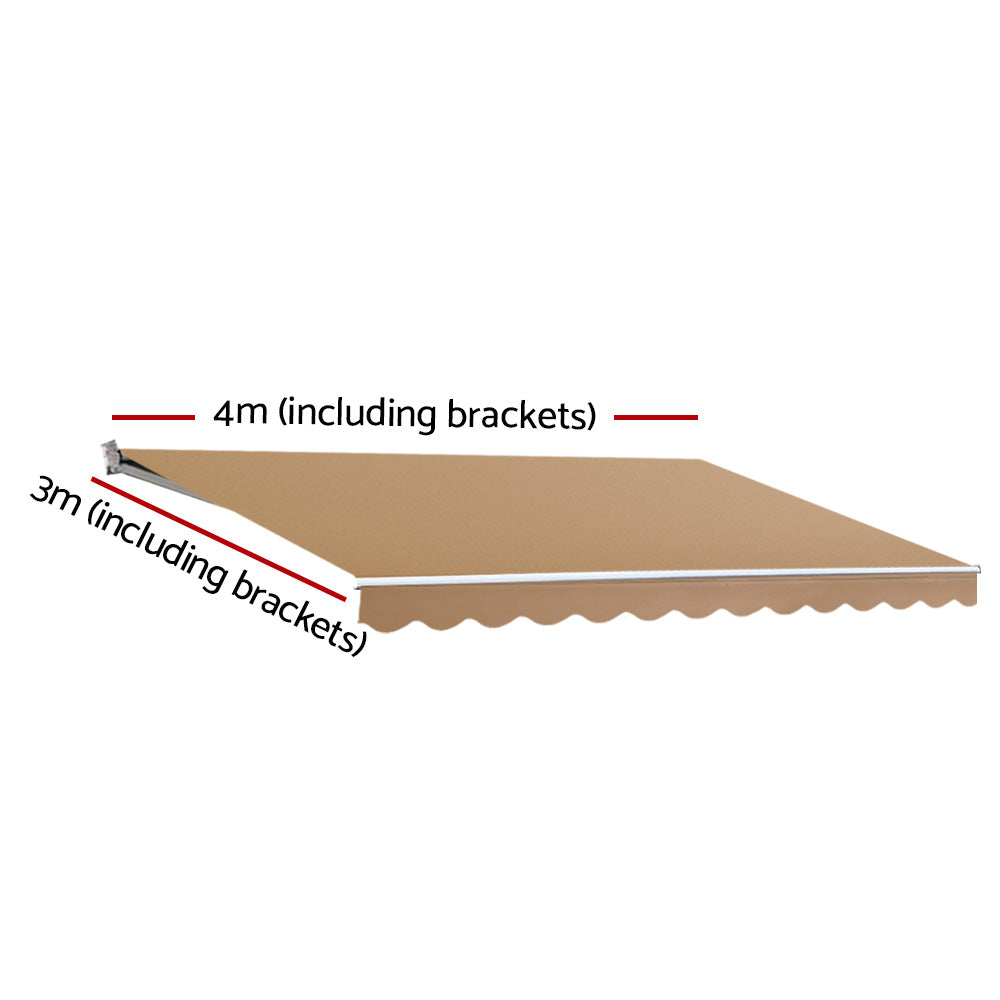 Awnings: Instahut Retractable Folding Arm Awning Manual Sunshade 4Mx3M Beige