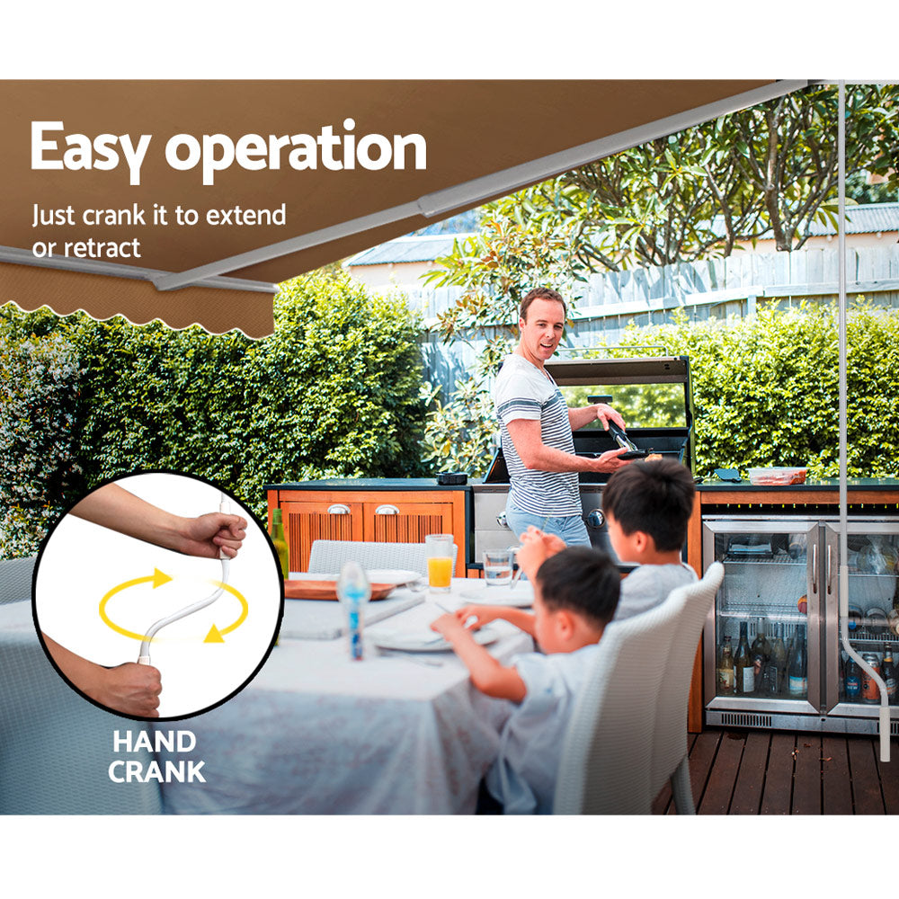 Awnings: Instahut Retractable Folding Arm Awning Manual Sunshade 4Mx3M Beige