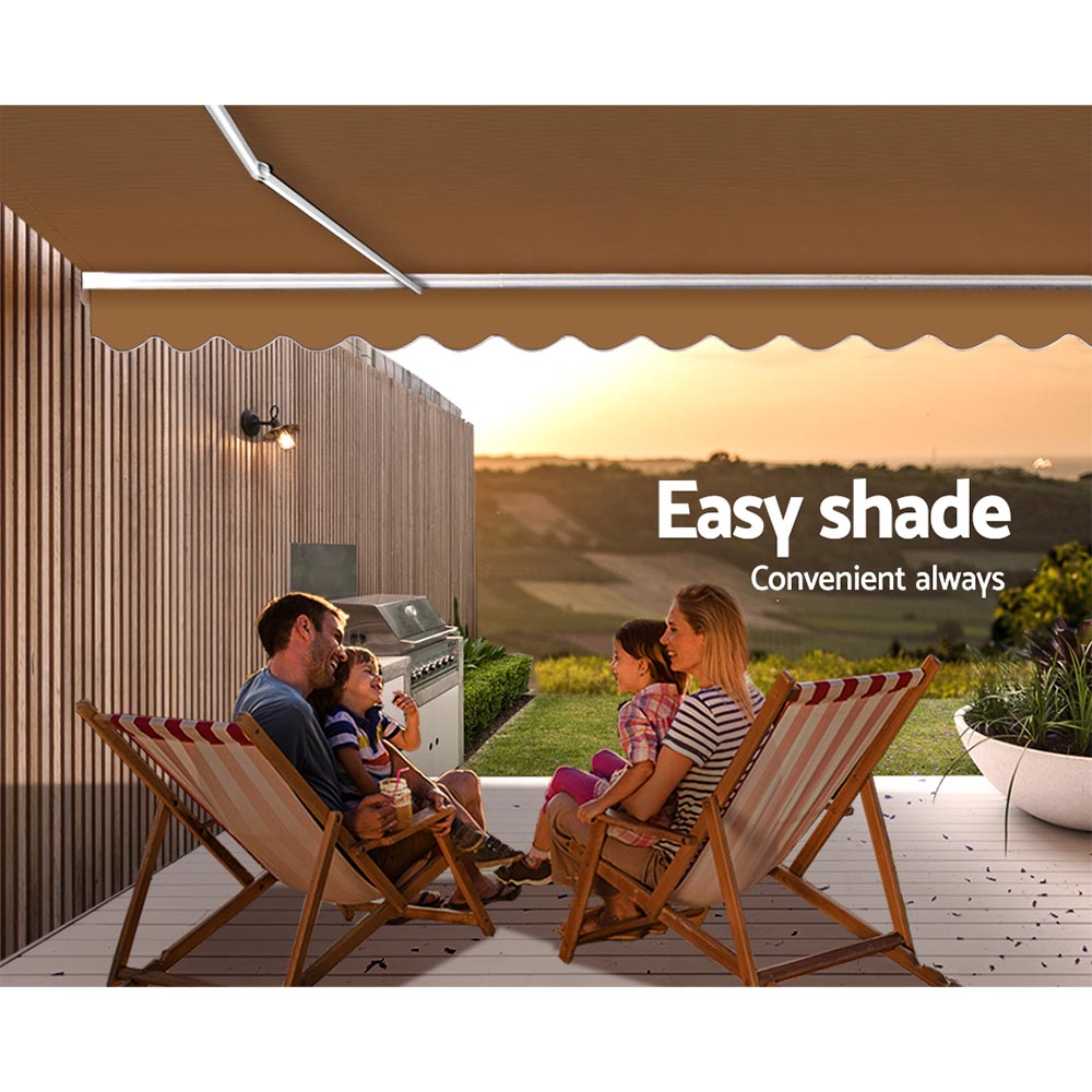 Awnings: Instahut Retractable Folding Arm Awning Manual Sunshade 4Mx3M Beige