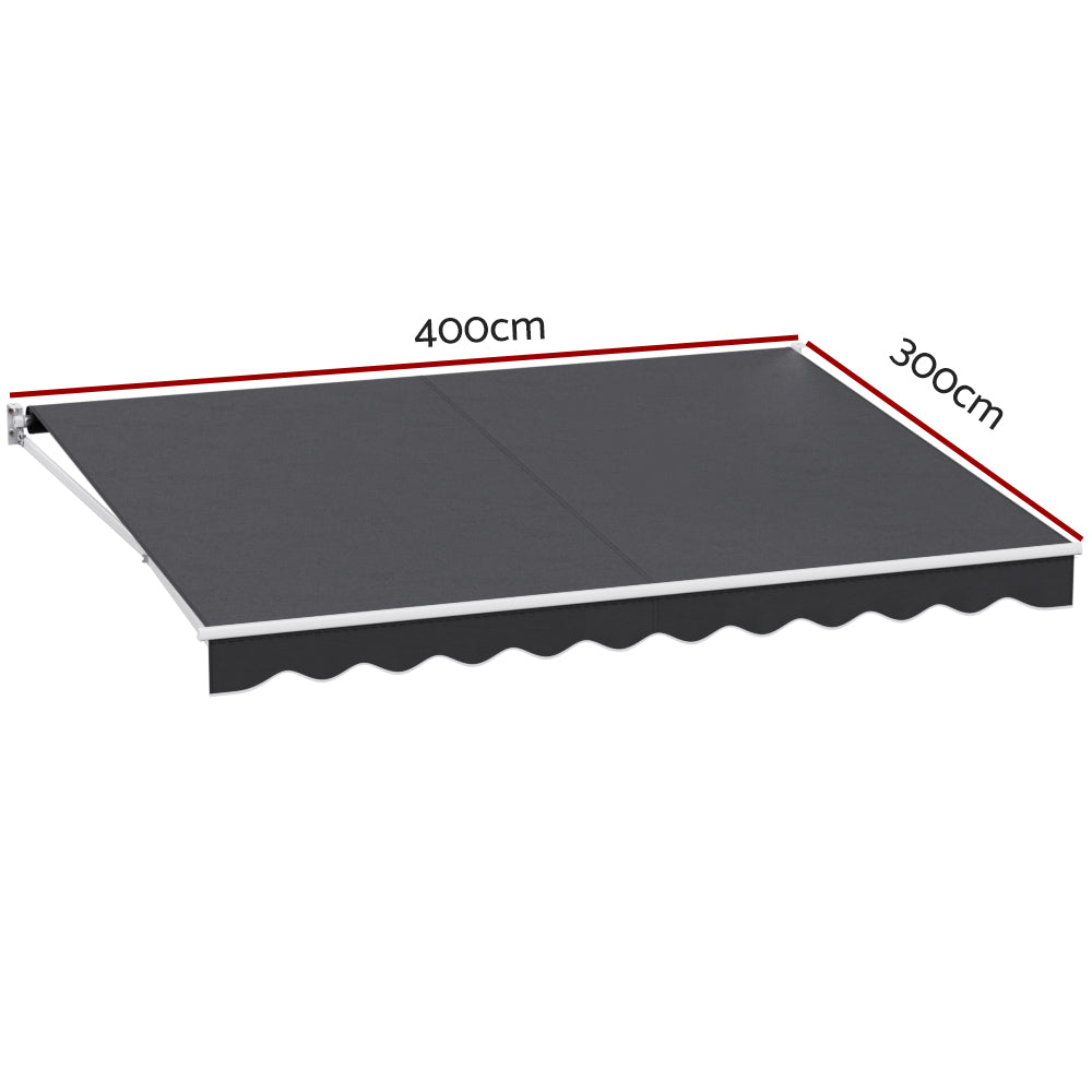 Awnings: Instahut Retractable Folding Arm Awning Manual Sunshade 4Mx3M Grey