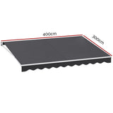 Awnings: Instahut Retractable Folding Arm Awning Manual Sunshade 4Mx3M Grey