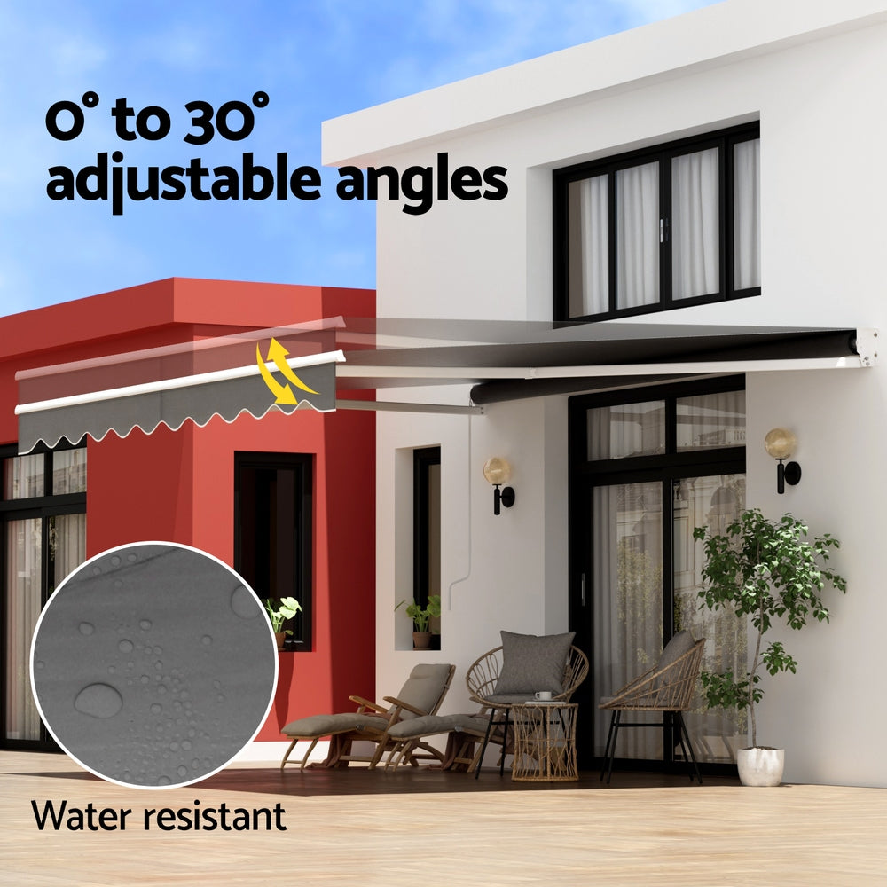 Awnings: Instahut Retractable Folding Arm Awning Manual Sunshade 4Mx3M Grey