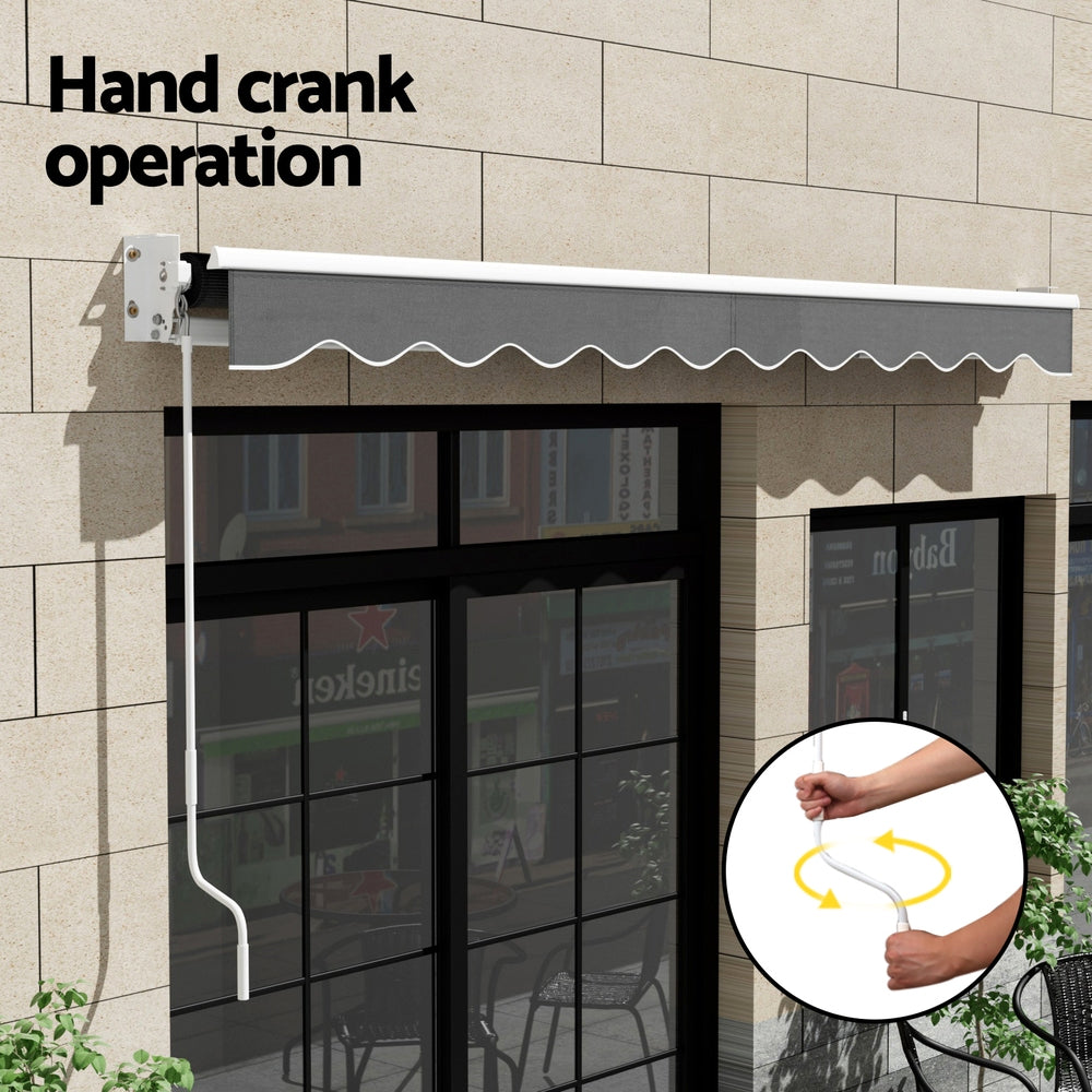 Awnings: Instahut Retractable Folding Arm Awning Manual Sunshade 4Mx3M Grey