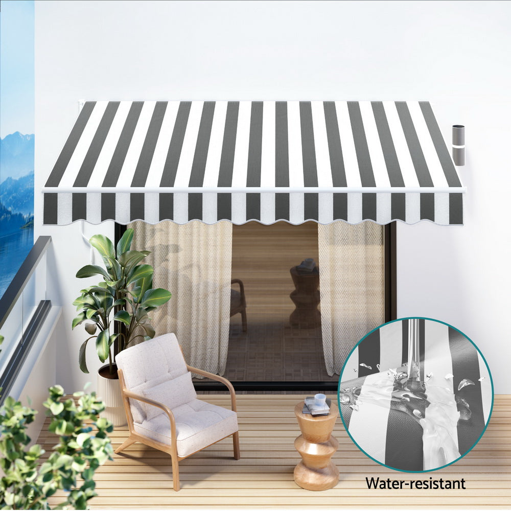 Awnings: Instahut Retractable Folding Arm Awning Manual Sunshade 4Mx3M Grey White
