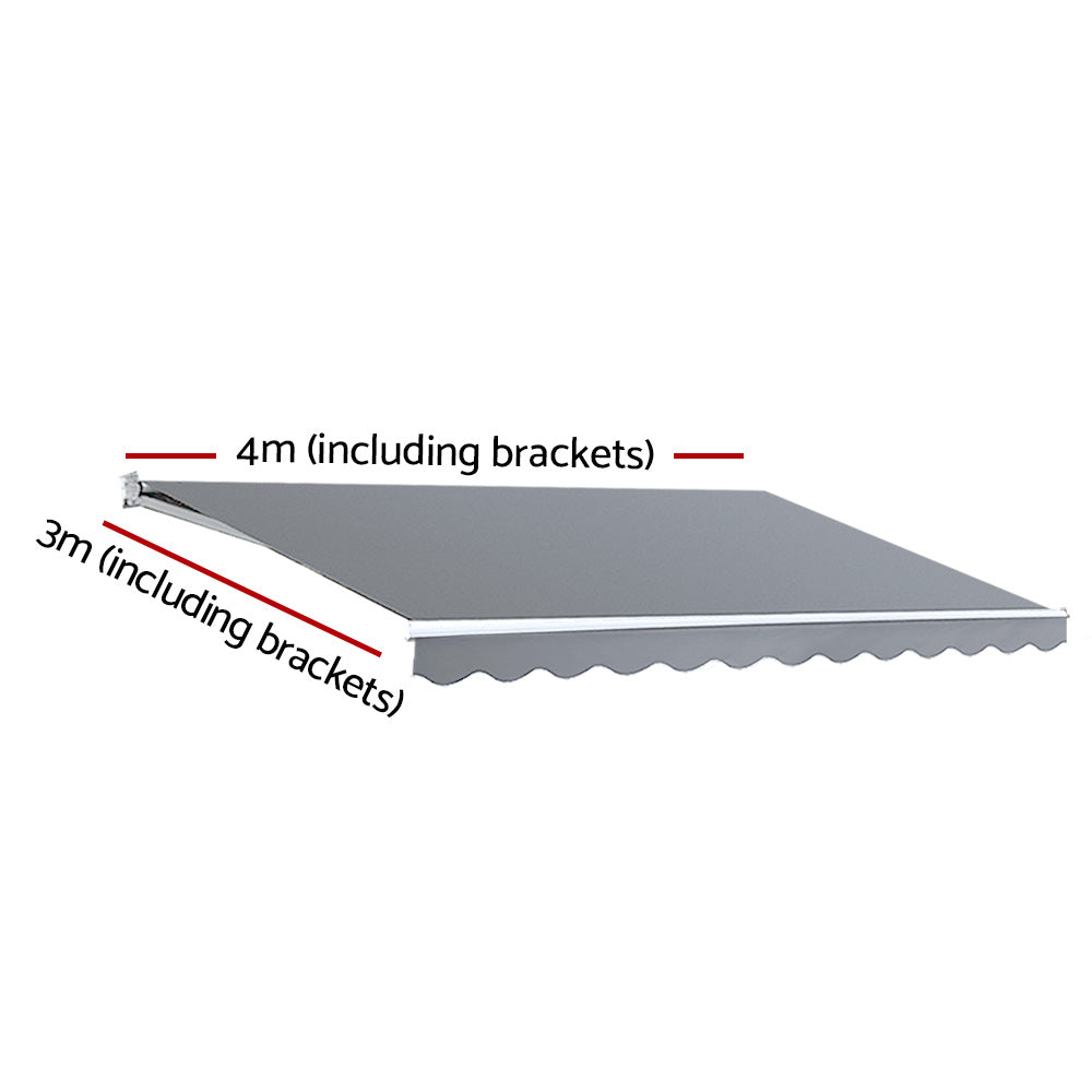 Awnings: Instahut Retractable Folding Arm Awning Manual Sunshade 4Mx3M Pearl Grey
