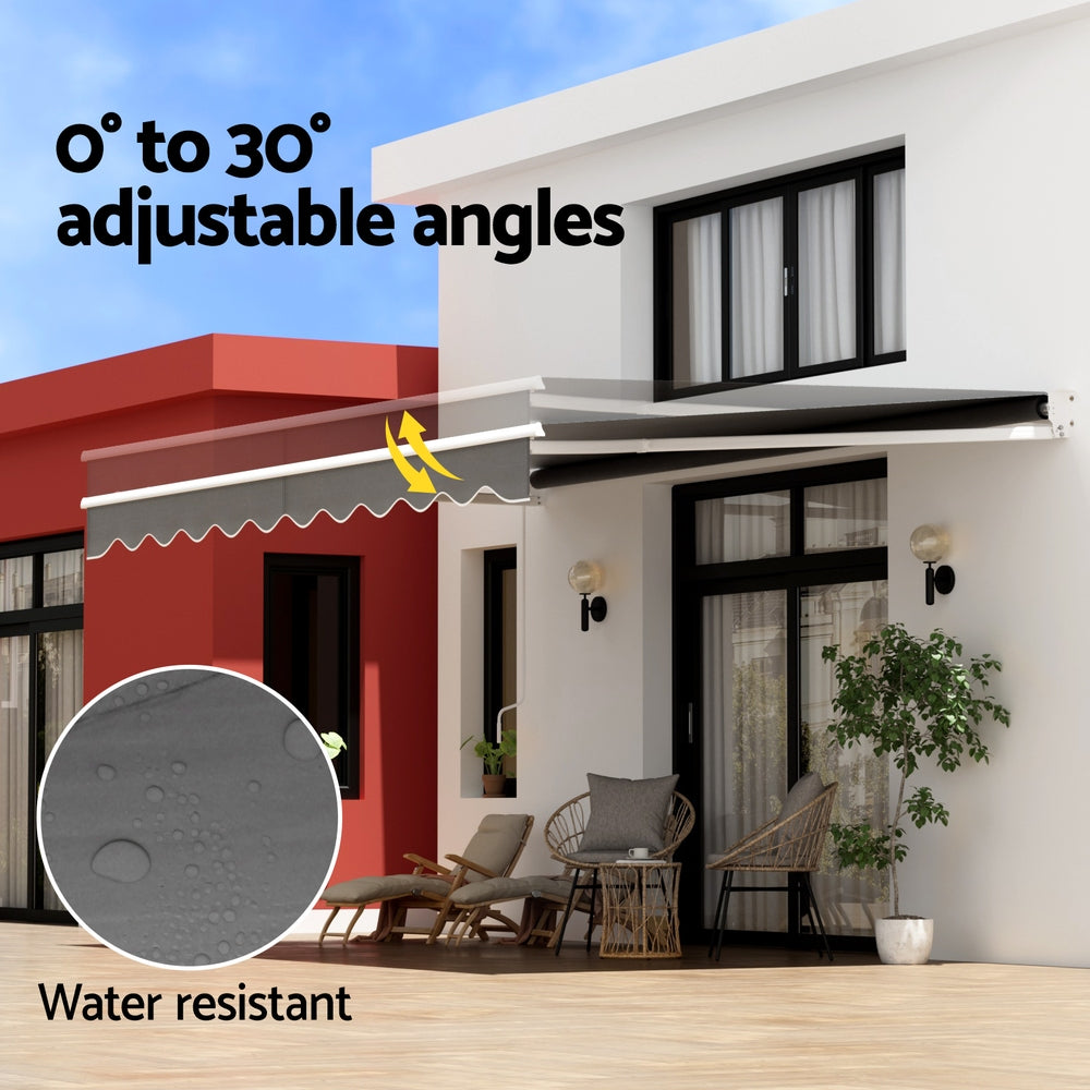 Awnings: Instahut Retractable Folding Arm Awning Manual Sunshade 4.5Mx2.5M Grey