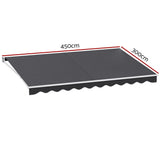Awnings: Instahut Retractable Folding Arm Awning Manual Sunshade 4.5Mx3M Grey