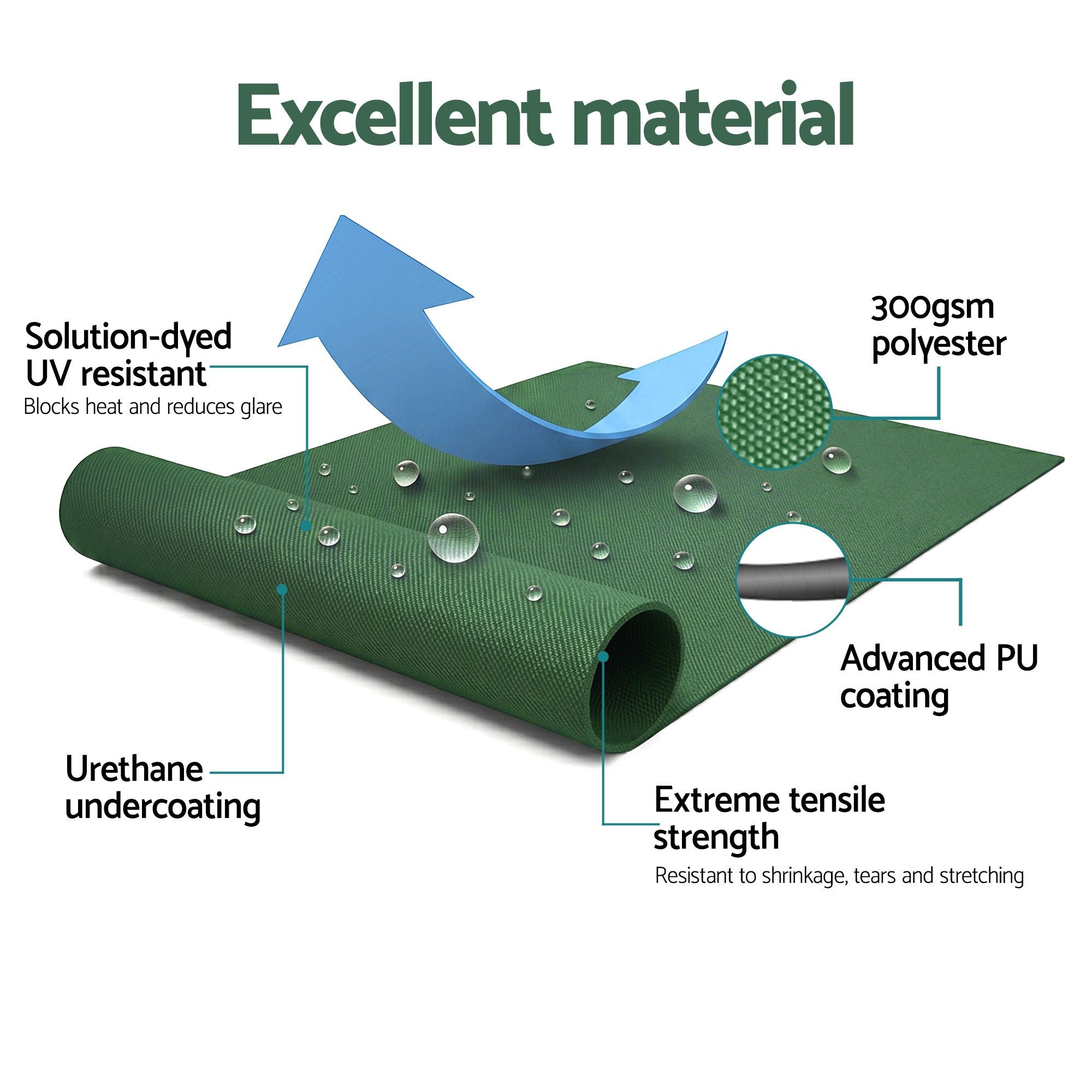Instahut Retractable Folding Arm Awning Manual Sunshade 5Mx3M Dark Green