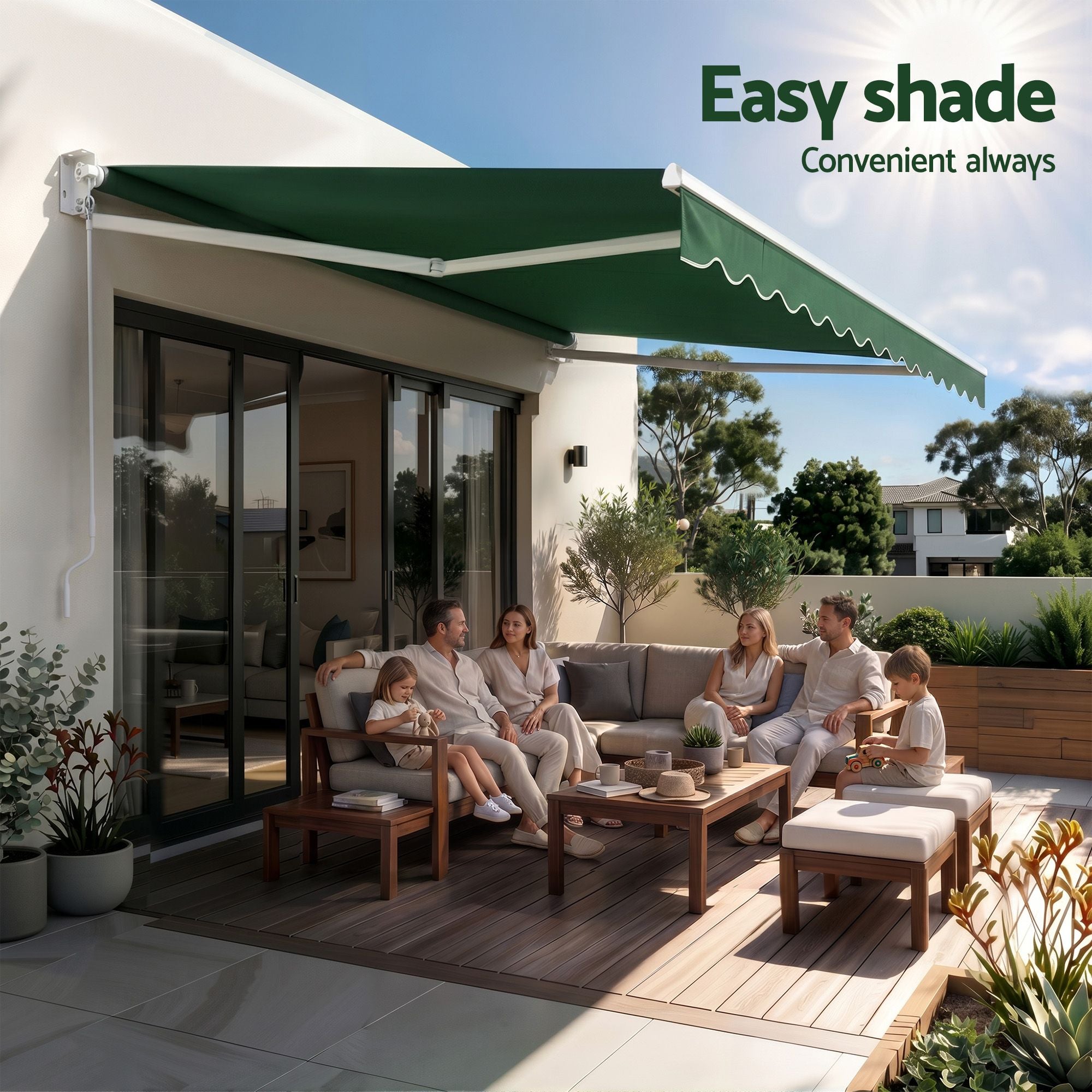 Instahut Retractable Folding Arm Awning Manual Sunshade 5Mx3M Dark Green