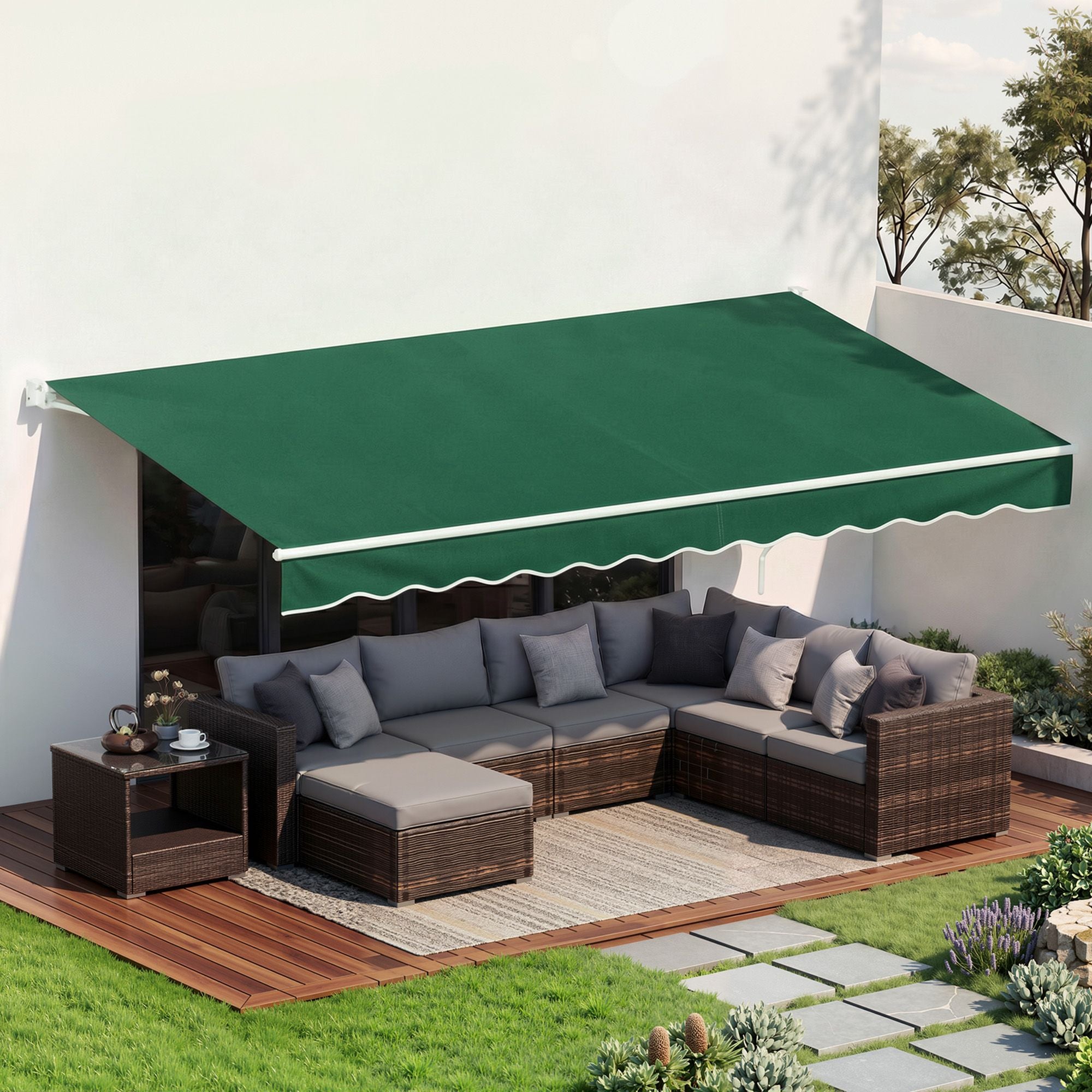Instahut Retractable Folding Arm Awning Manual Sunshade 5Mx3M Dark Green
