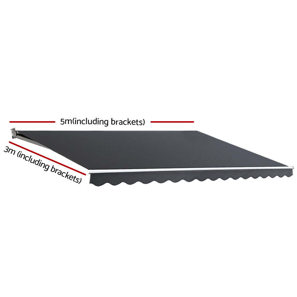 Awnings: Instahut Retractable Folding Arm Awning Manual Sunshade 5Mx3M Grey