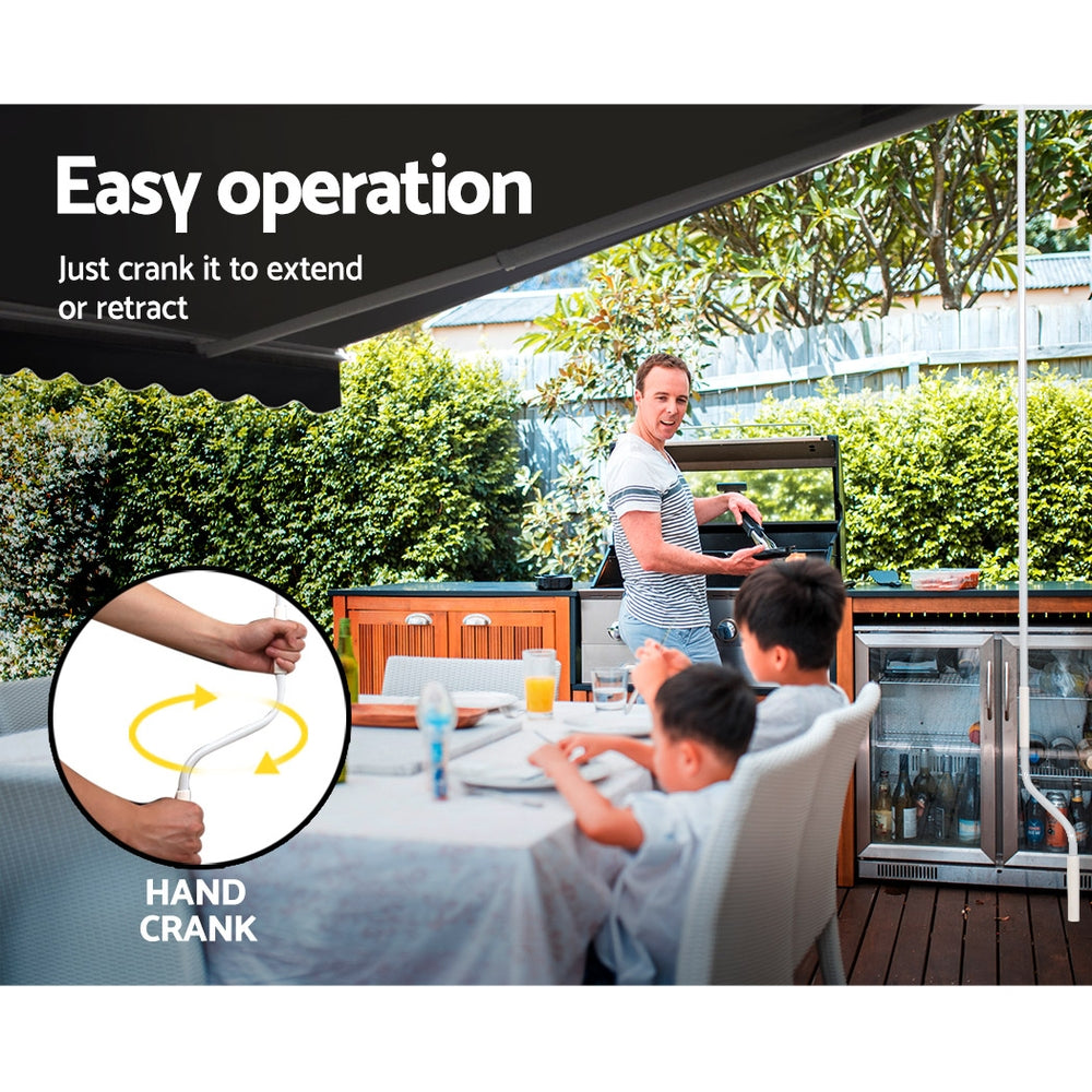 Awnings: Instahut Retractable Folding Arm Awning Manual Sunshade 5Mx3M Grey