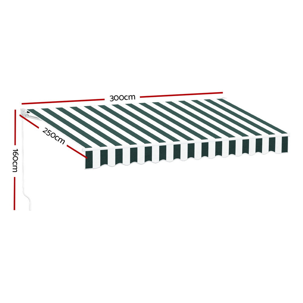 Awnings: Instahut Retractable Folding Arm Awning Motorised Sunshade 3Mx2.5M Green White