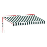 Awnings: Instahut Retractable Folding Arm Awning Motorised Sunshade 3Mx2.5M Green White