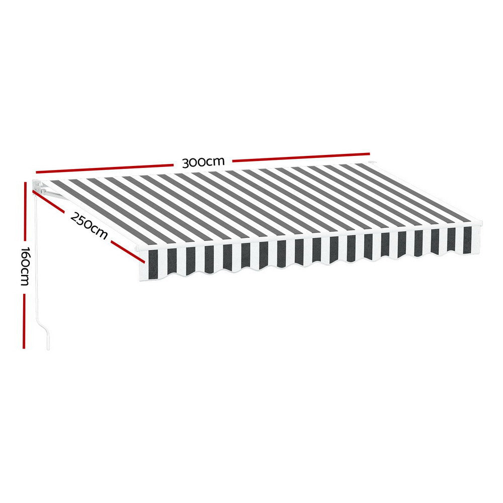 Awnings: Instahut Retractable Folding Arm Awning Motorised Sunshade 3Mx2.5M Grey White