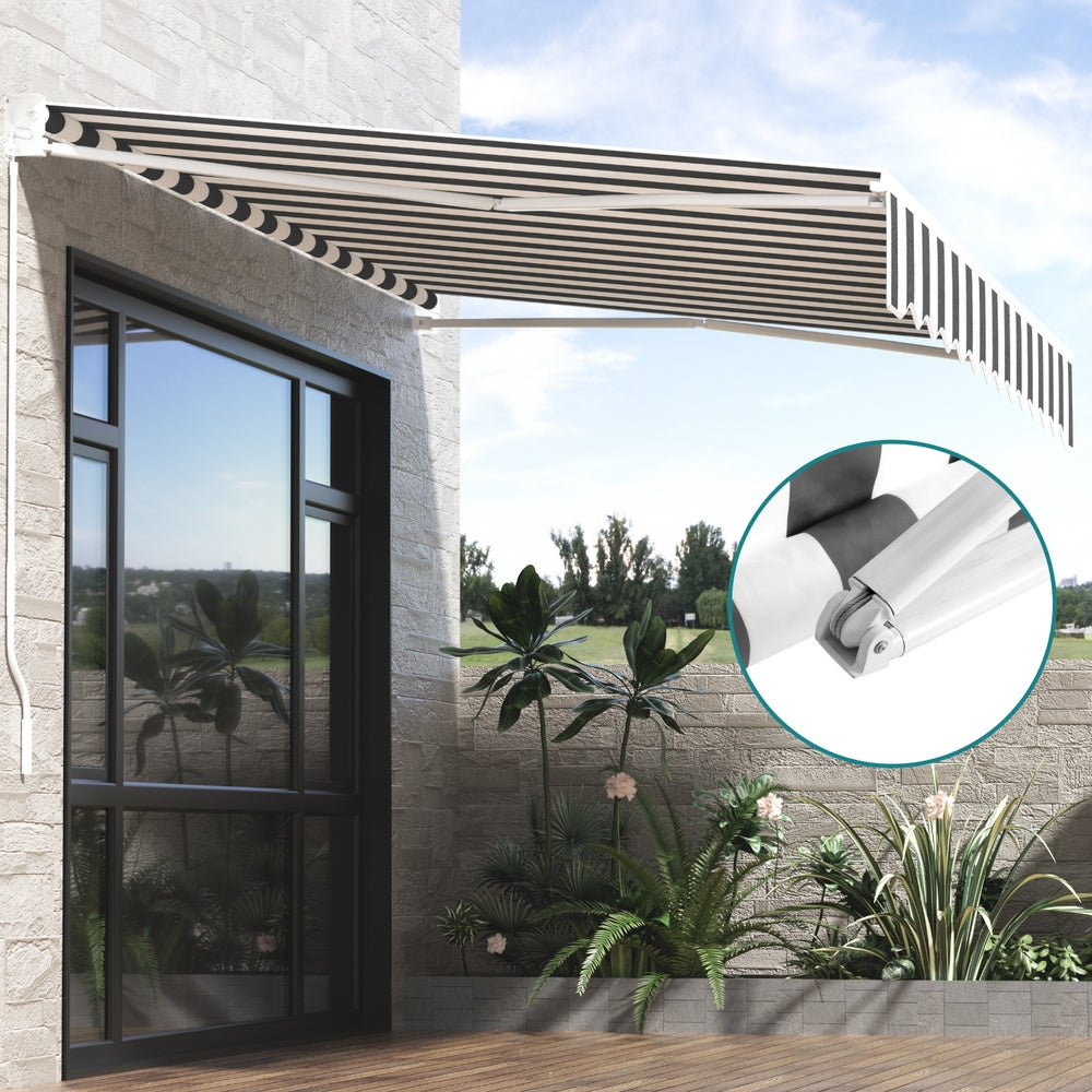 Awnings: Instahut Retractable Folding Arm Awning Motorised Sunshade 3Mx2.5M Grey White