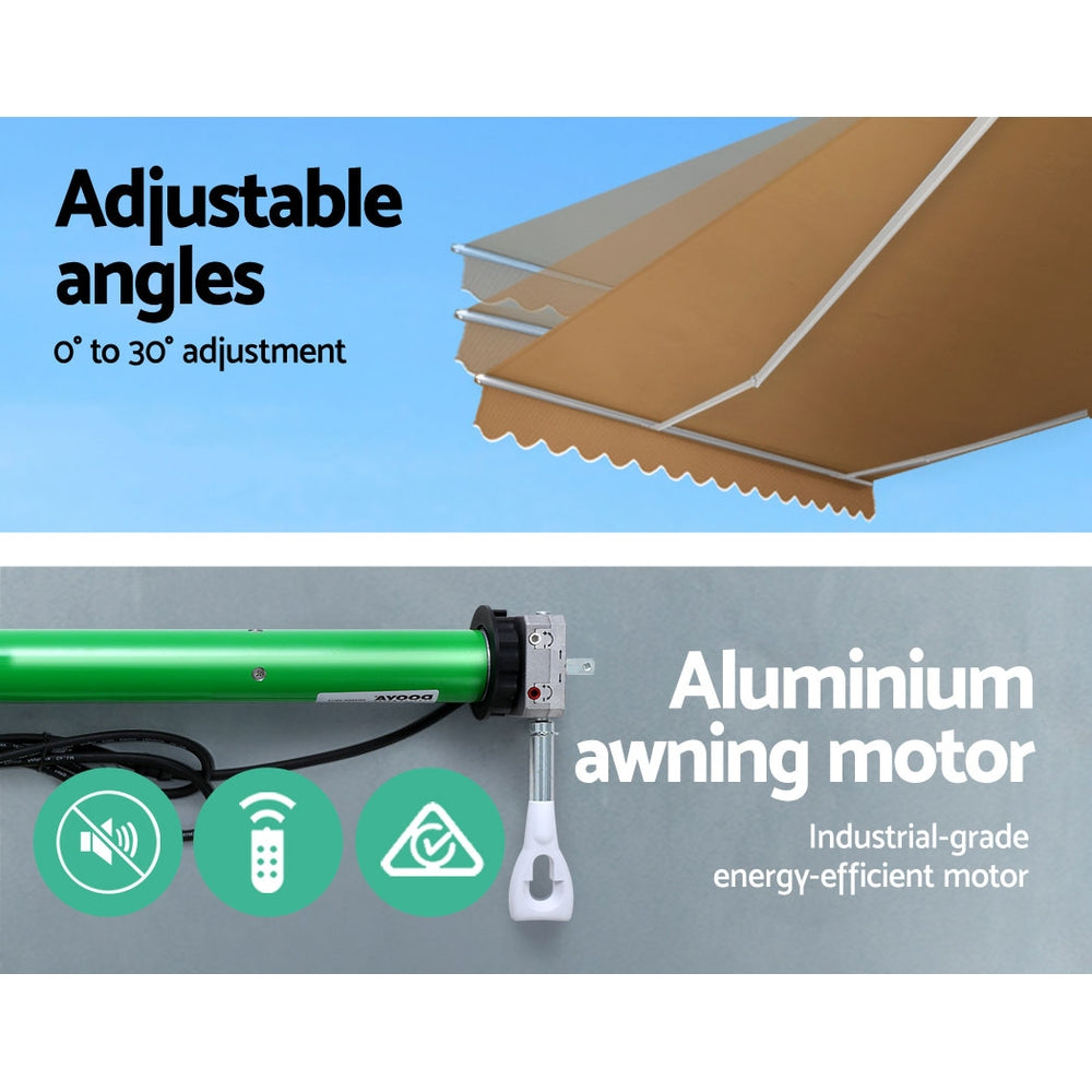 Awnings: Instahut Retractable Folding Arm Awning Motorised Sunshade 4Mx2.5M Beige