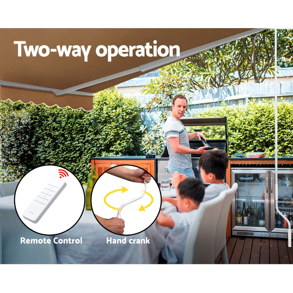 Awnings: Instahut Retractable Folding Arm Awning Motorised Sunshade 4Mx2.5M Beige