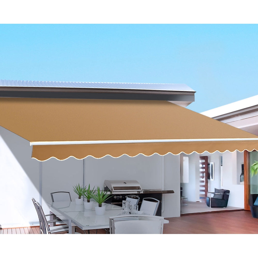 Awnings: Instahut Retractable Folding Arm Awning Motorised Sunshade 4Mx2.5M Beige