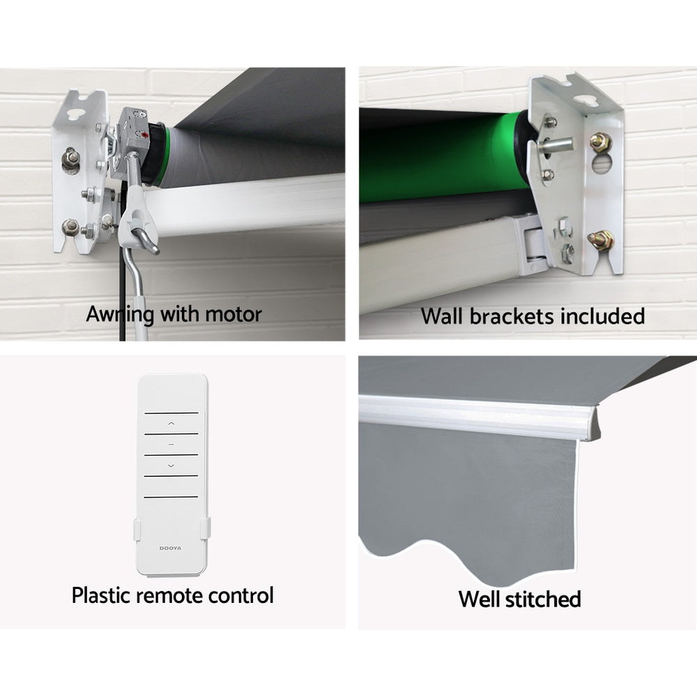 Awnings: Instahut Retractable Folding Arm Awning Motorised Sunshade 4Mx2.5M Pearl Grey