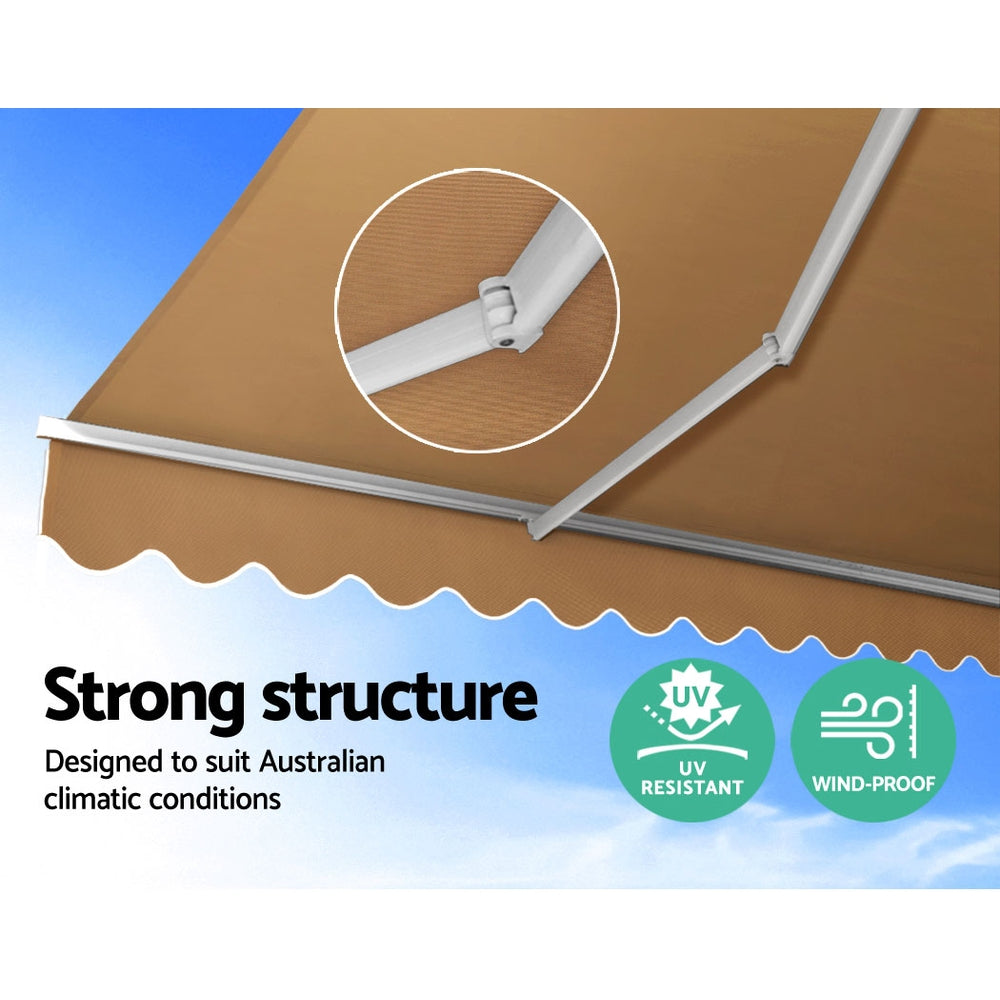 Awnings: Instahut Retractable Folding Arm Awning Motorised Sunshade 4Mx3M Beige