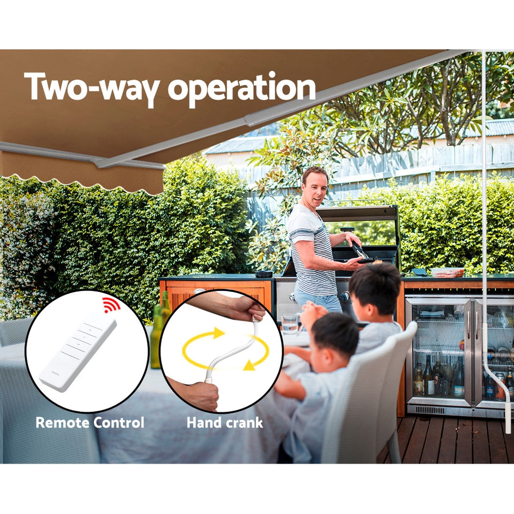 Awnings: Instahut Retractable Folding Arm Awning Motorised Sunshade 4Mx3M Beige