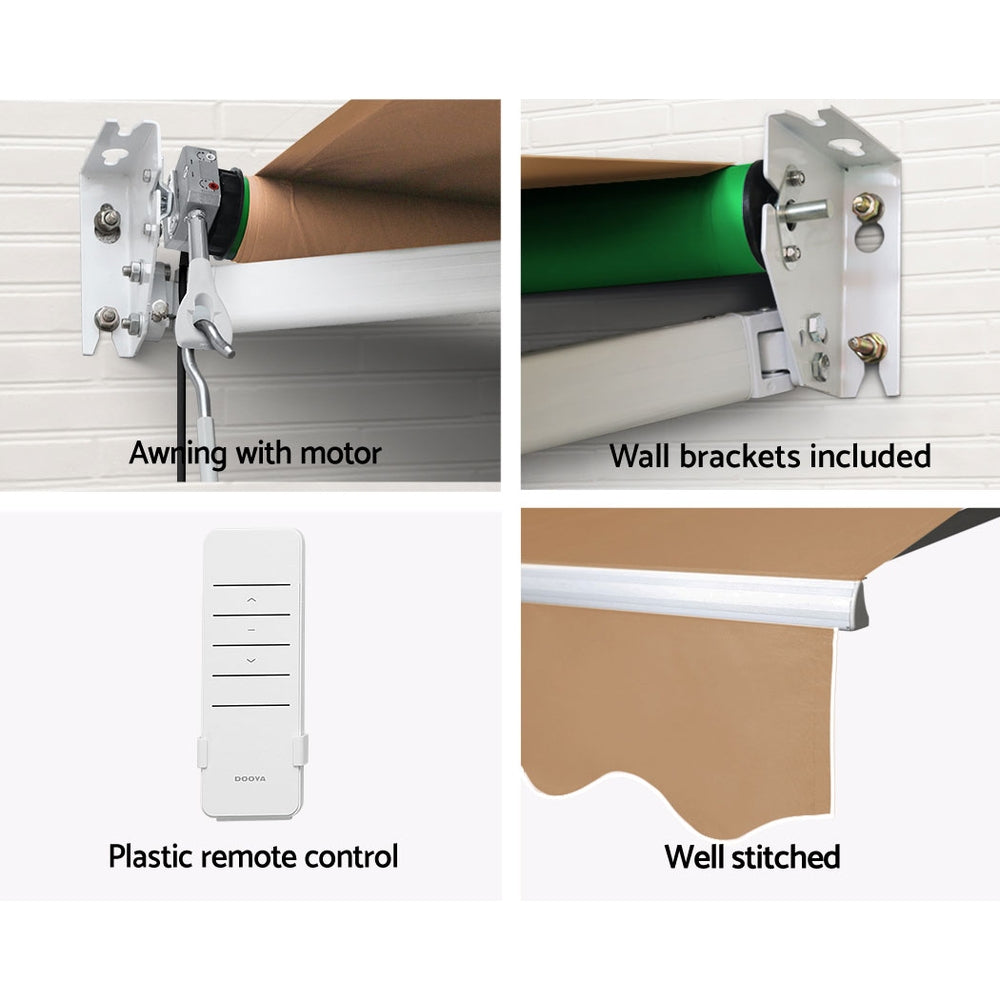 Awnings: Instahut Retractable Folding Arm Awning Motorised Sunshade 4Mx3M Beige