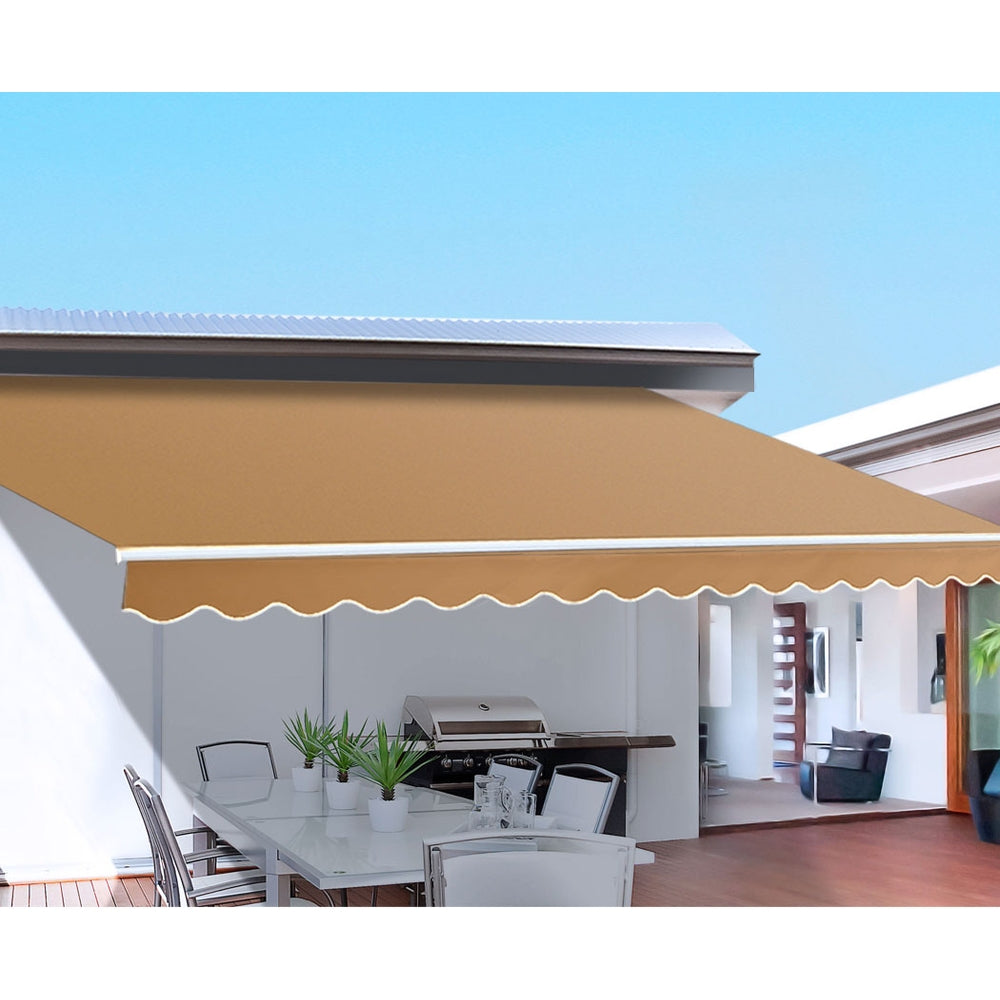 Awnings: Instahut Retractable Folding Arm Awning Motorised Sunshade 4Mx3M Beige