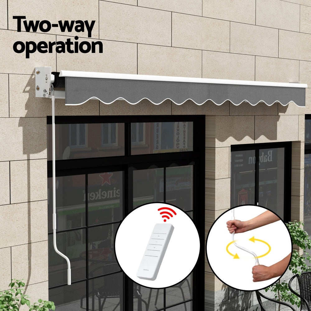 Awnings: Instahut Retractable Folding Arm Awning Motorised Sunshade 4Mx3M Grey