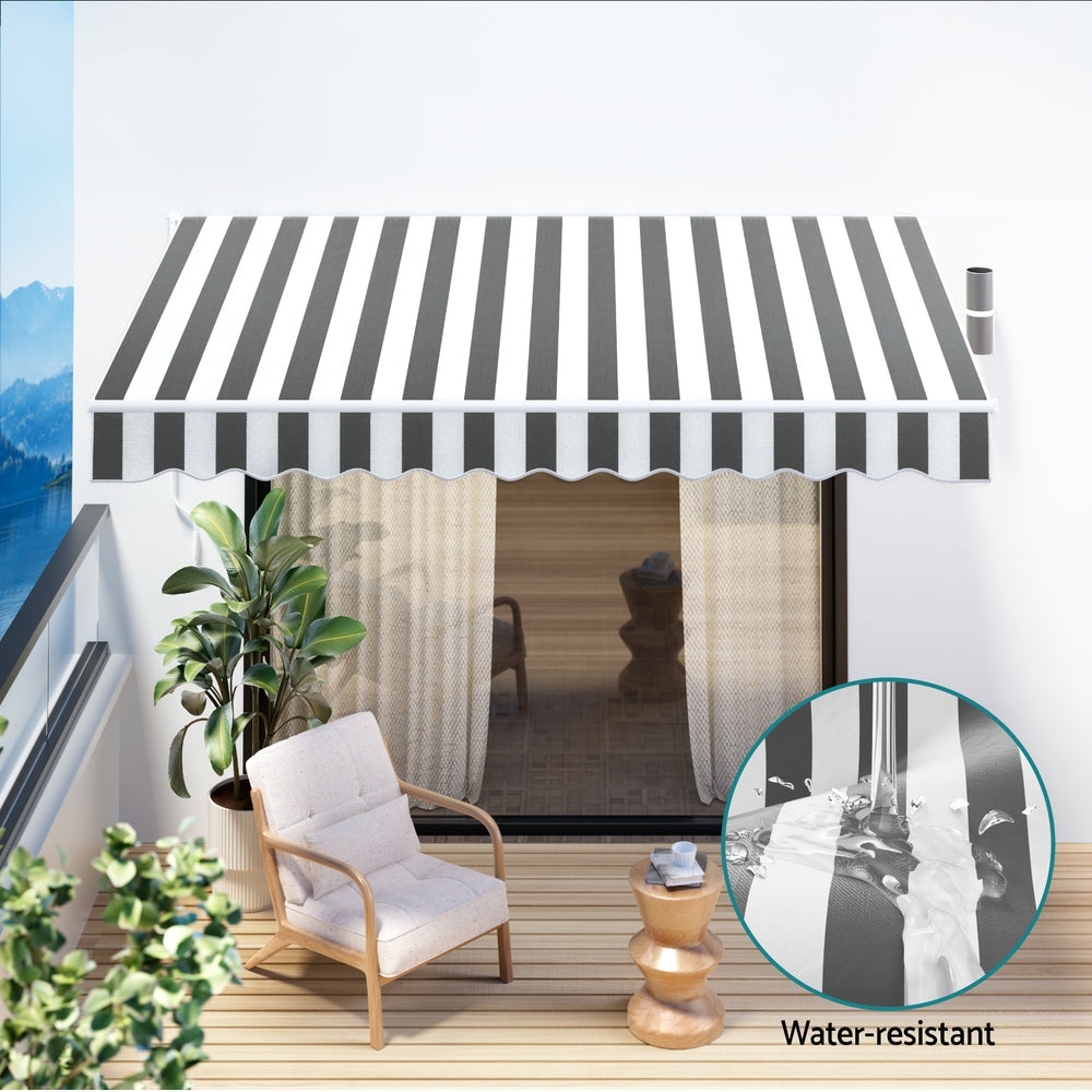 Awnings: Instahut Retractable Folding Arm Awning Motorised Sunshade 4Mx3M Grey White