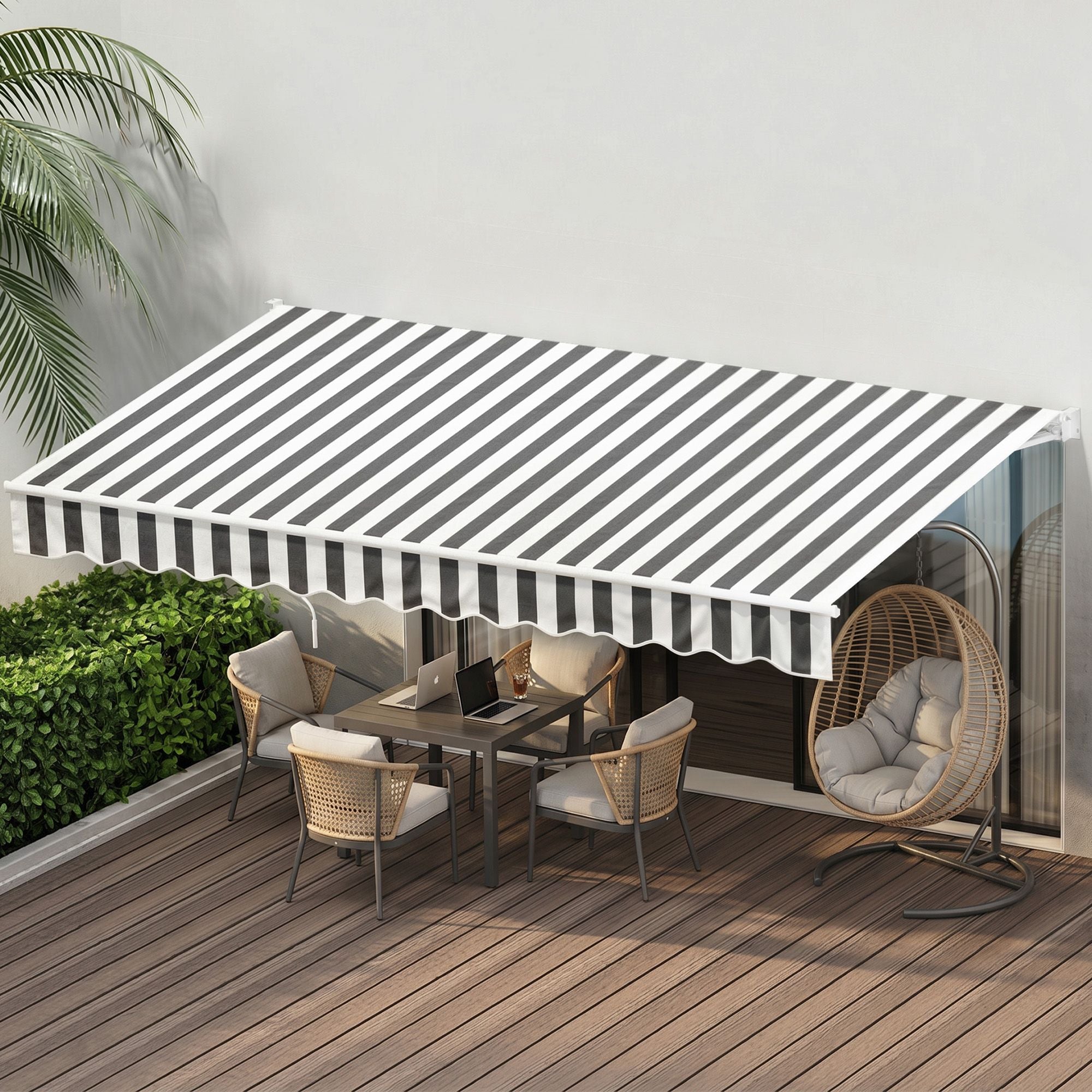 Instahut Retractable Folding Arm Awning Motorised Sunshade 4.5Mx3M Grey White