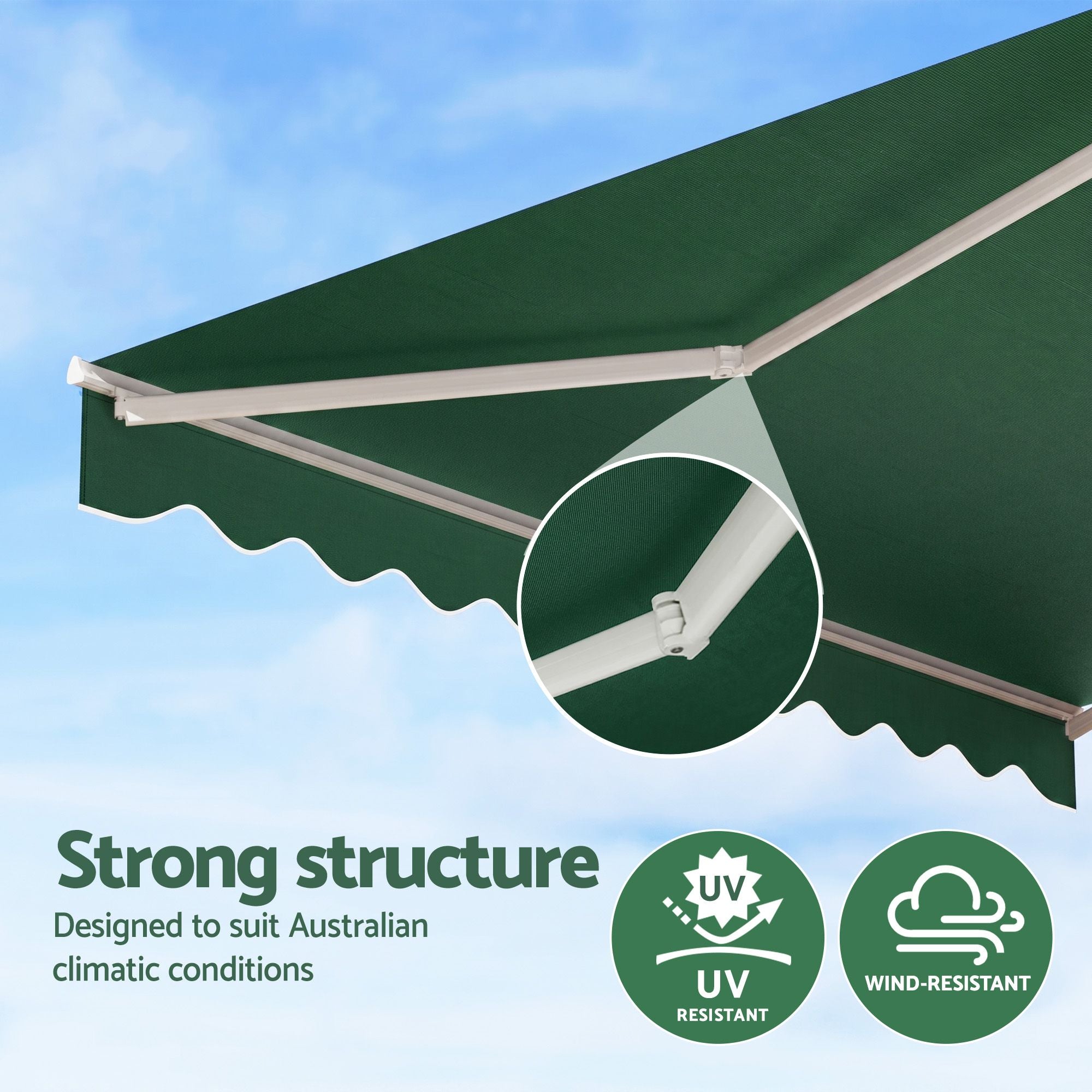 Instahut Retractable Folding Arm Awning Motorised Sunshade 5Mx3M Dark Green