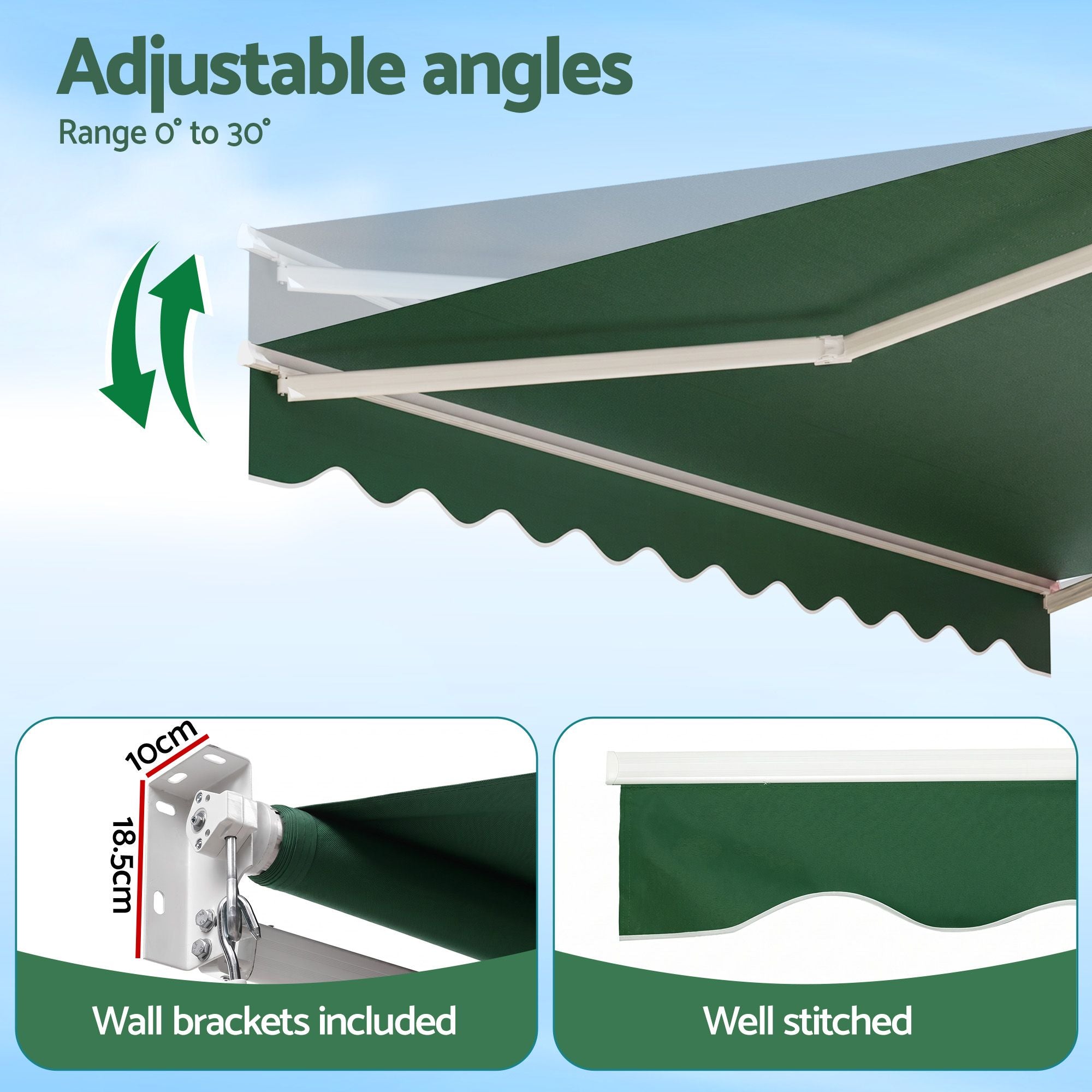 Instahut Retractable Folding Arm Awning Motorised Sunshade 5Mx3M Dark Green