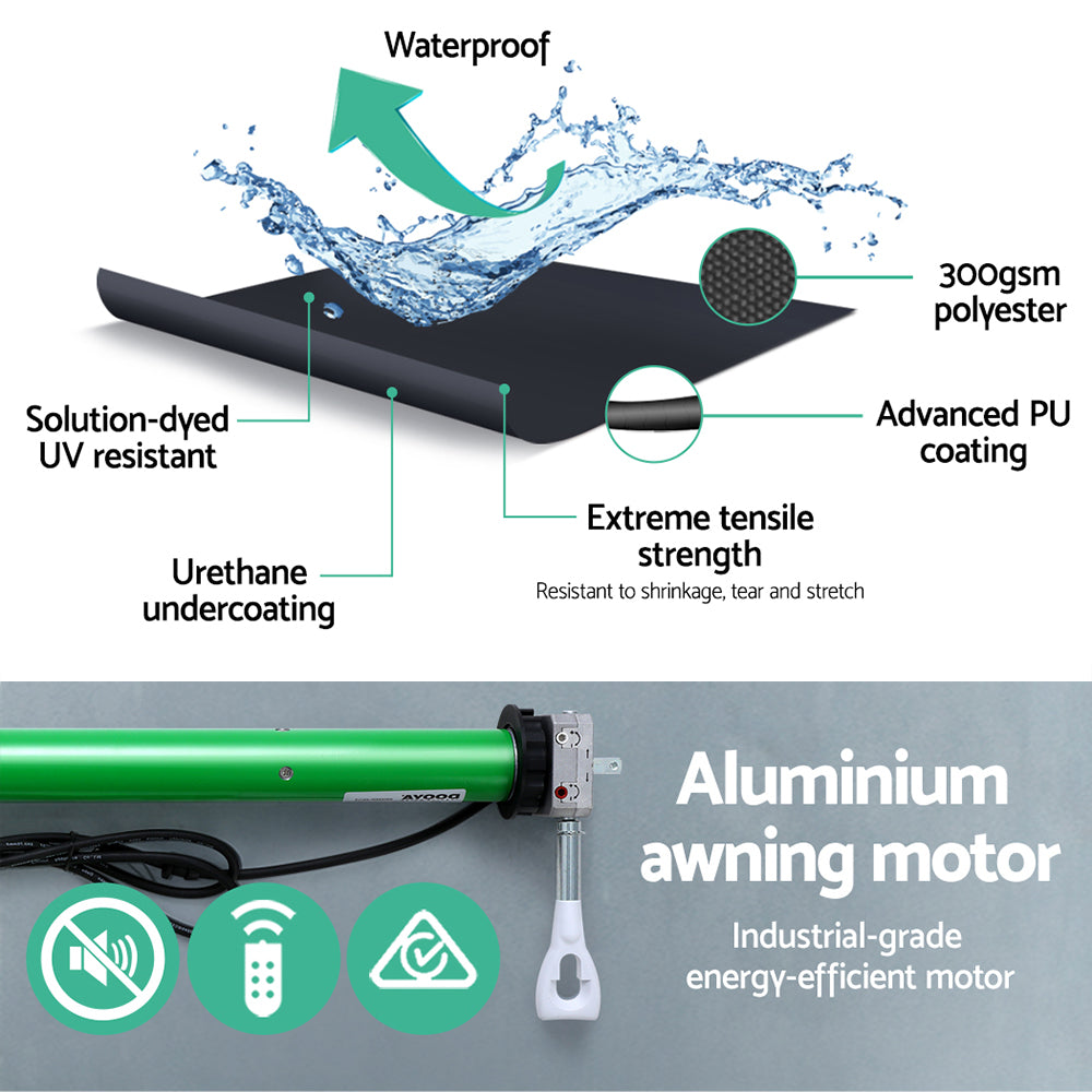 Awnings: Instahut Retractable Folding Arm Awning Motorised Sunshade 5Mx3M Grey