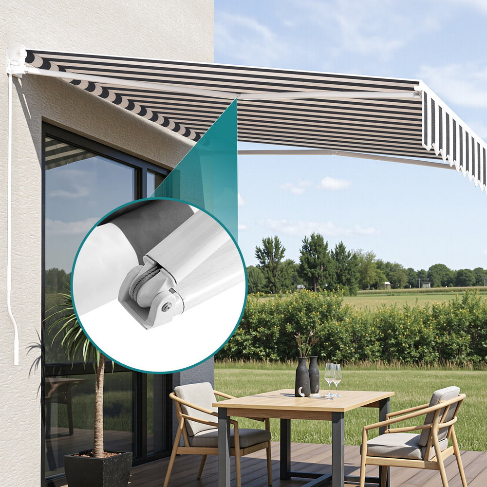 Awnings: Instahut Retractable Folding Arm Awning Motorised Sunshade 5Mx3M Grey White