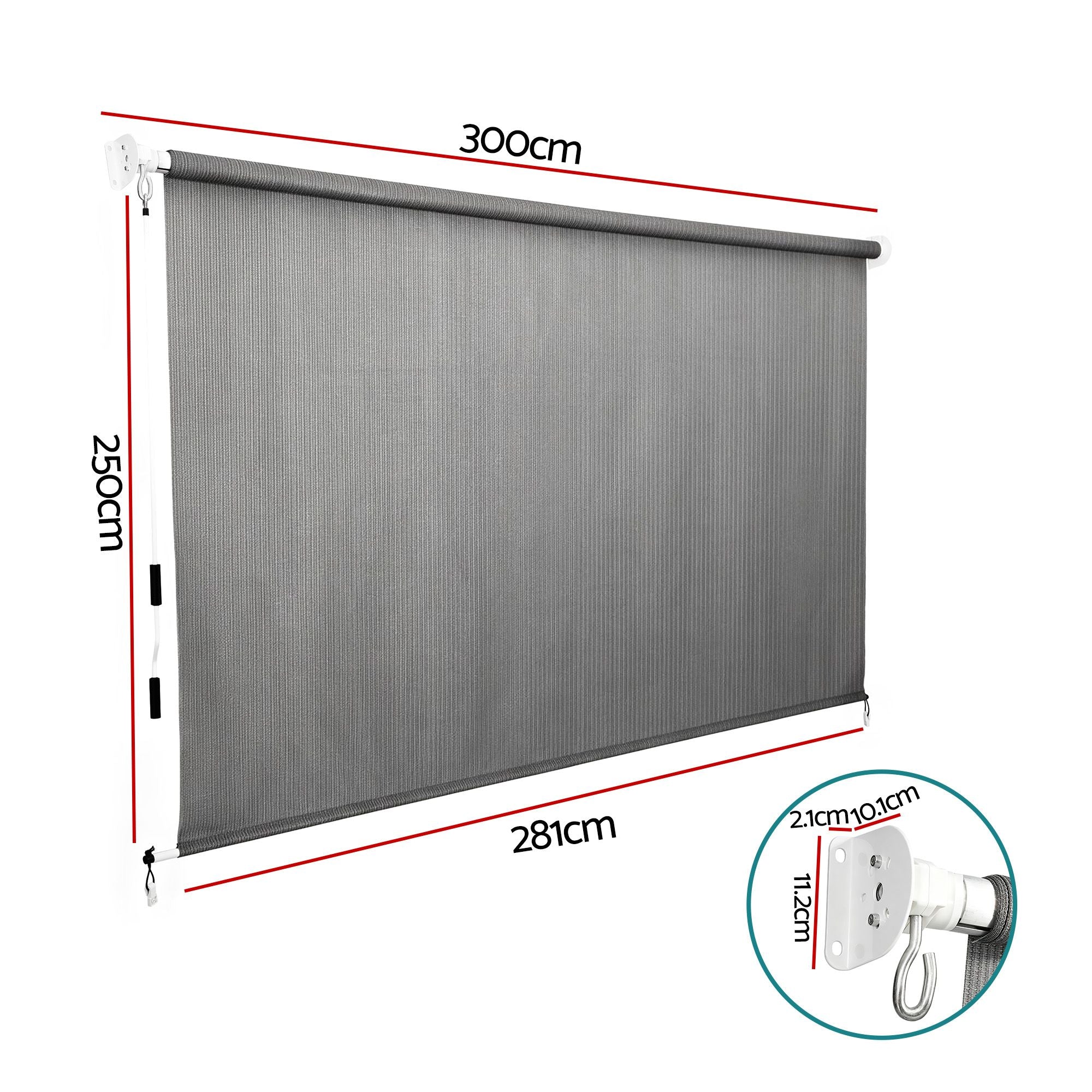 Instahut 3X2.5M HDPE Straight Drop Awning Outdoor Roller Blind Shade Screen Grey