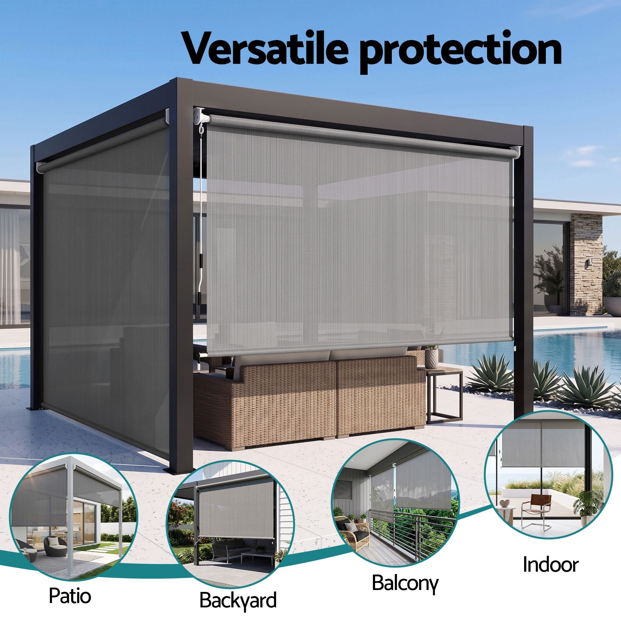 Instahut 3X2.5M HDPE Straight Drop Awning Outdoor Roller Blind Shade Screen Grey