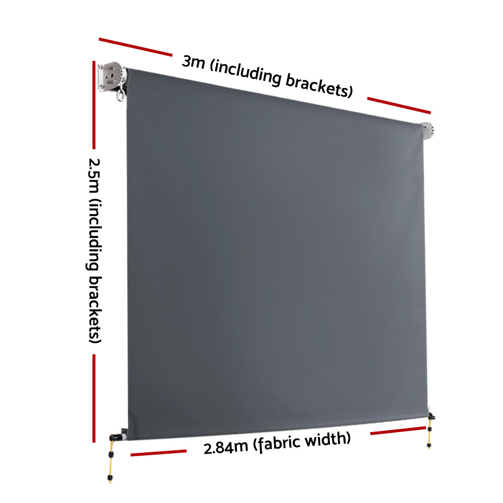Awnings: Instahut 3X2.5M Outdoor Blinds Awning Roll Down Canopy Retractable Outdoor Blinds Window Shade Grey