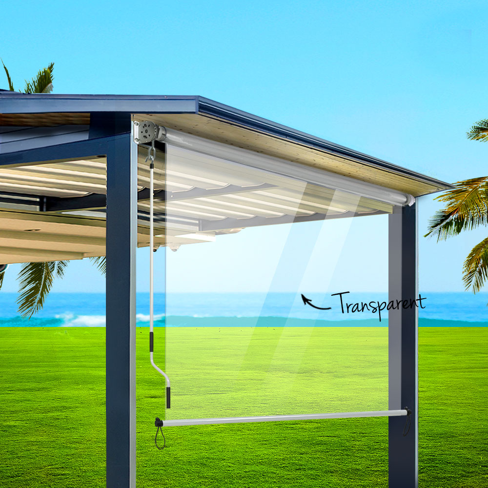 Awnings: Instahut 1.5X2.4M Outdoor Blinds Clear Roll Down Awning Retractable Outdoor Blinds Water Wind Proof Transparent