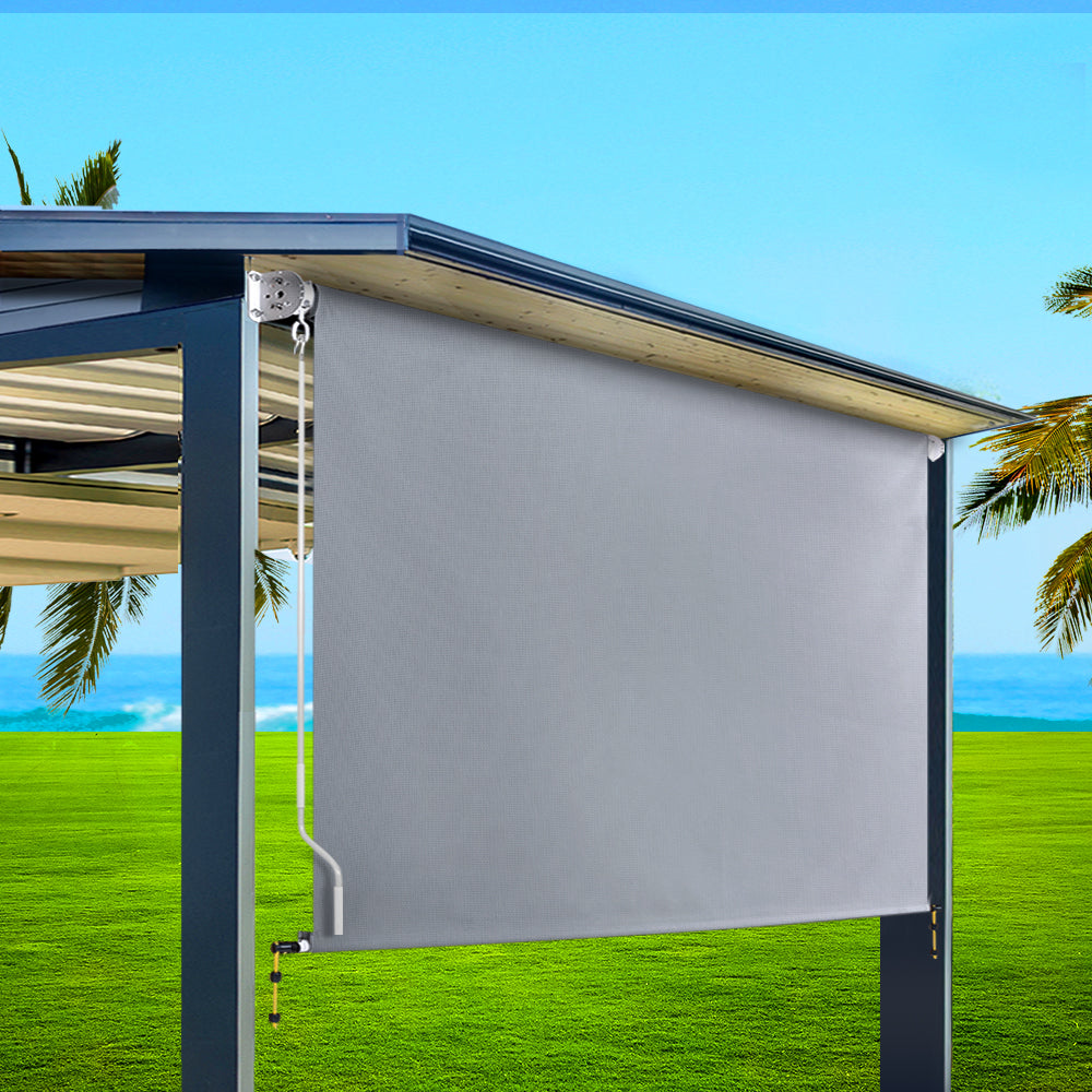 Awnings: Instahut 3X2.5M Outdoor Blinds Awning Roll Down Screen Fabric Blinds Outdoor Window Shade Grey