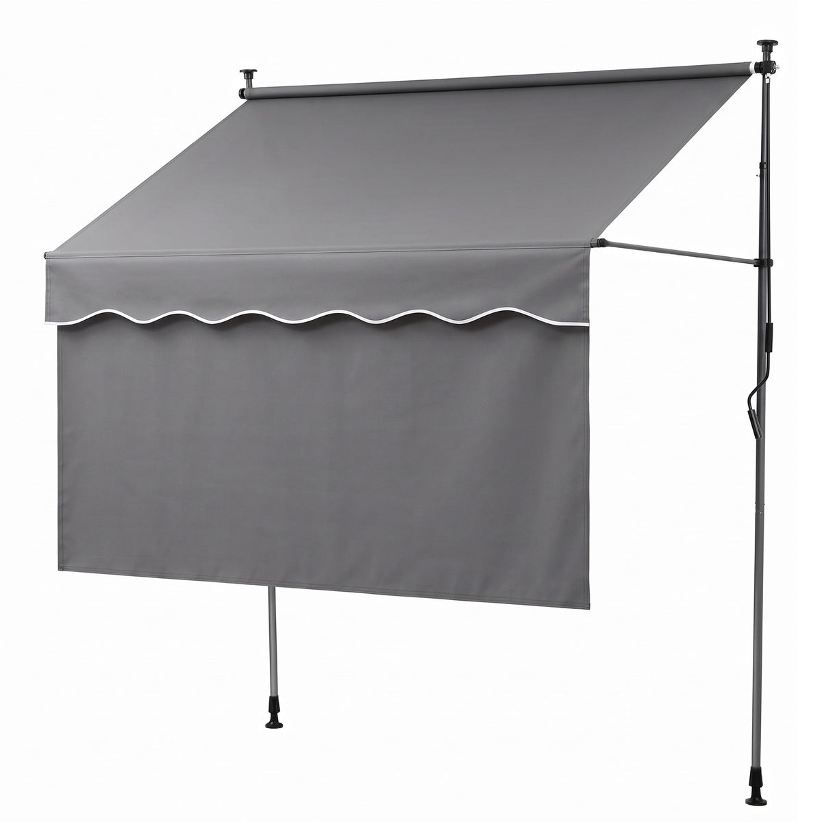 Instahut 2.1M x 1.8M Manual Pivot Arm Awning With Front Curtain Grey