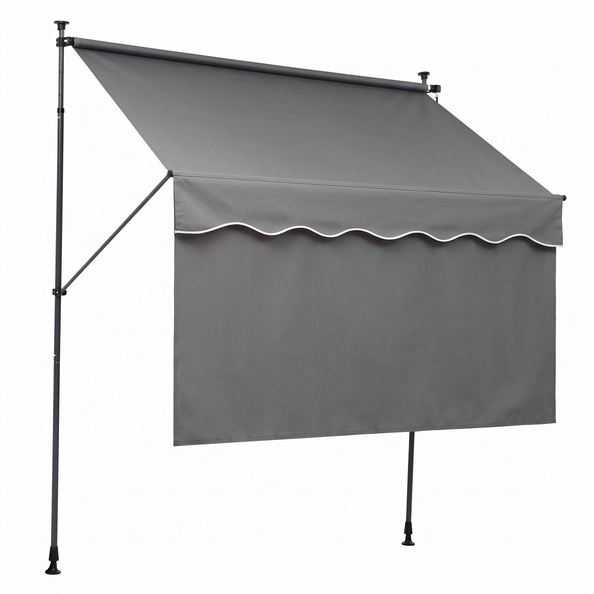 Instahut 2.1M x 1.8M Manual Pivot Arm Awning With Front Curtain Grey