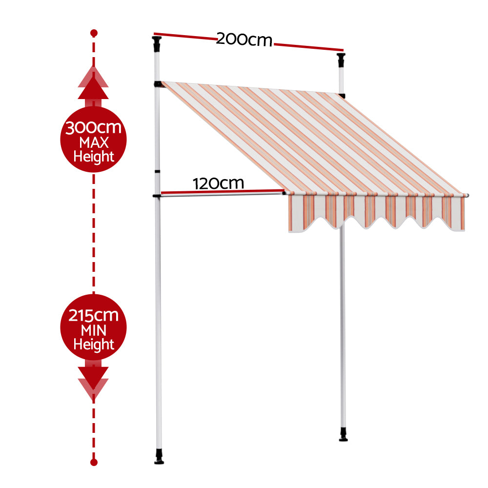 Awnings: Instahut Window Fixed Pivot Arm Awning Outdoor Door Canopy 2X1.8M Beige/Brown