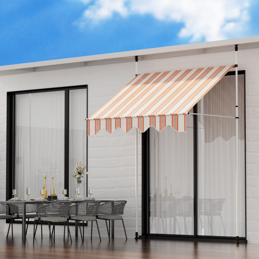 Awnings: Instahut Window Fixed Pivot Arm Awning Outdoor Door Canopy 2X1.8M Beige/Brown